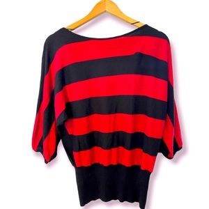 Style&Co Banded Dolman Sleeve Knit Top Red/Black Stripes